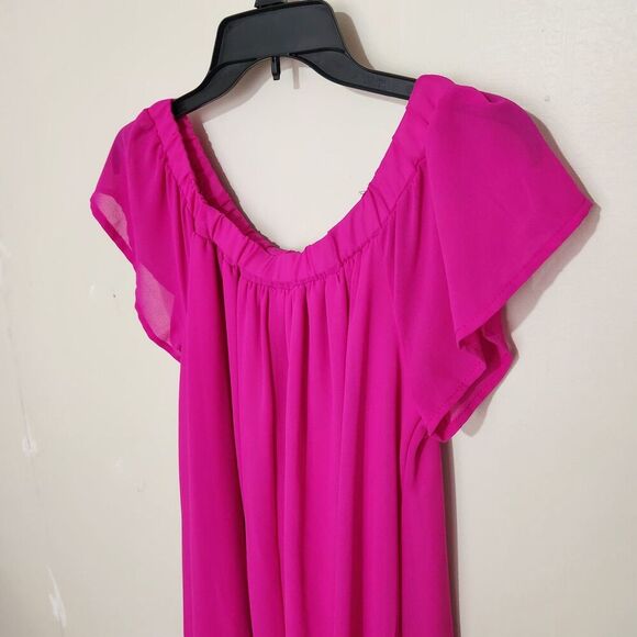 Style Rack Mini Dress Medium Fucsia Color On or Off Shoulder - Picture 6 of 11